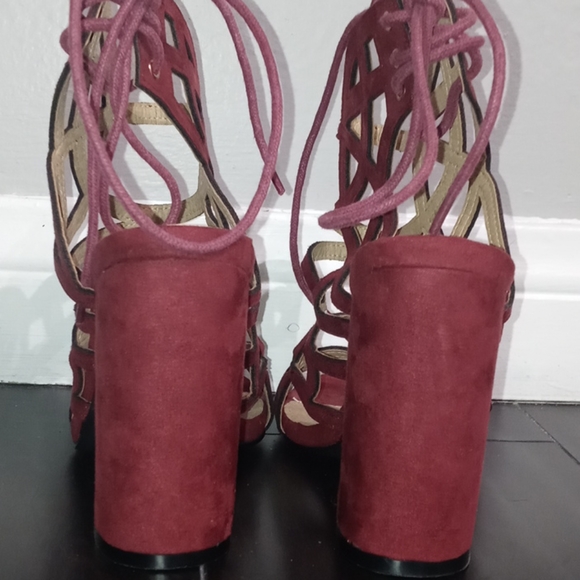 Velvet Burgundy Sandal Heels - Picture 6 of 9